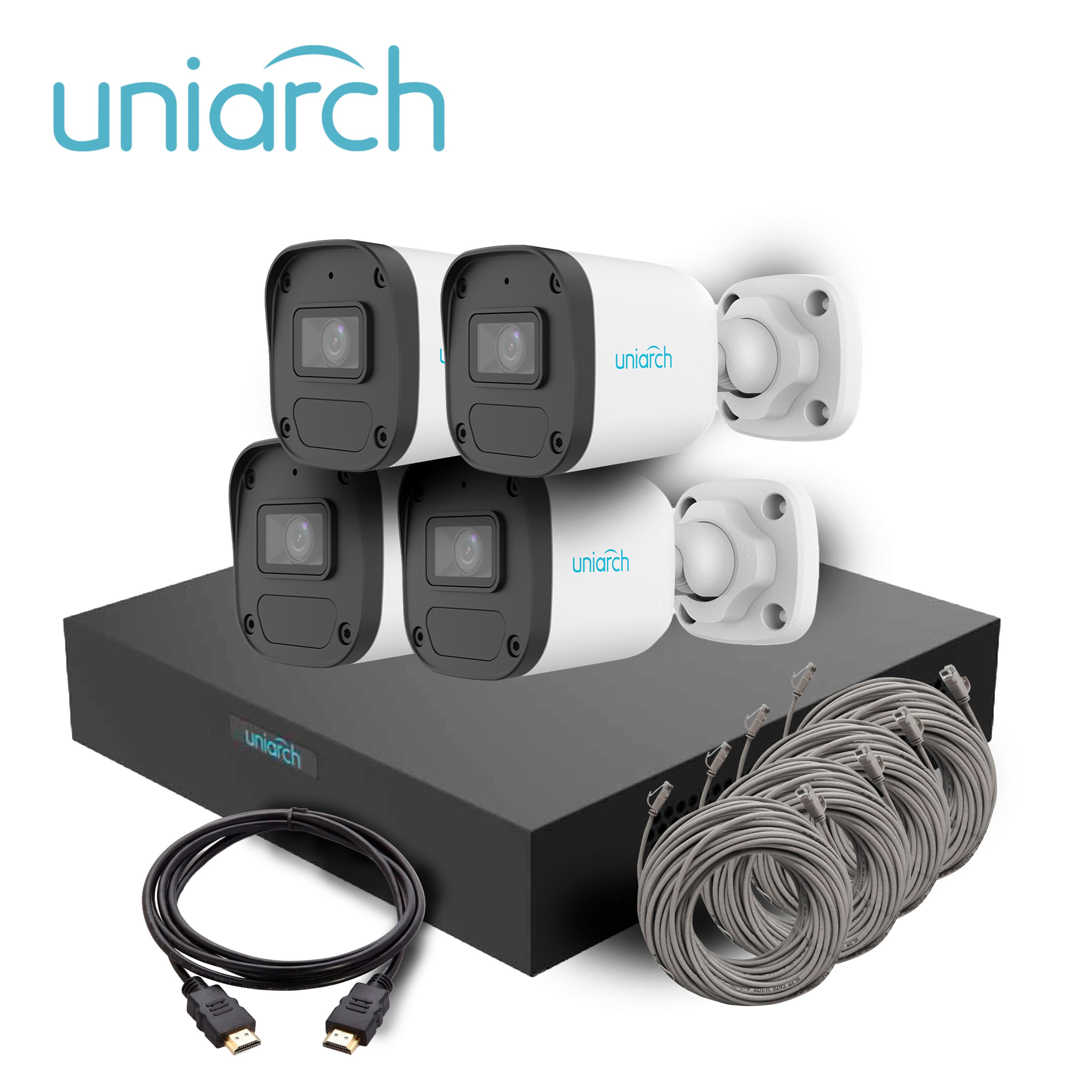 KIT MINI FIXED BULLET UNIARCH IPKIT-108S-4BC / 4CAMARAS-MINI- BULLET-2MP / IPC-B132-AF28-E / ULTRA265 / FULL-HD / LENTE 2.8 MM / DWDR / 30MIR MICROFONO INTEGRADO / HUMAN BODY DETECTION 2.0 / DETECCION DE AUDIO / POEAF / IP67 / 1-NVR-108S3-P8-E / HAST - Miniatura 2