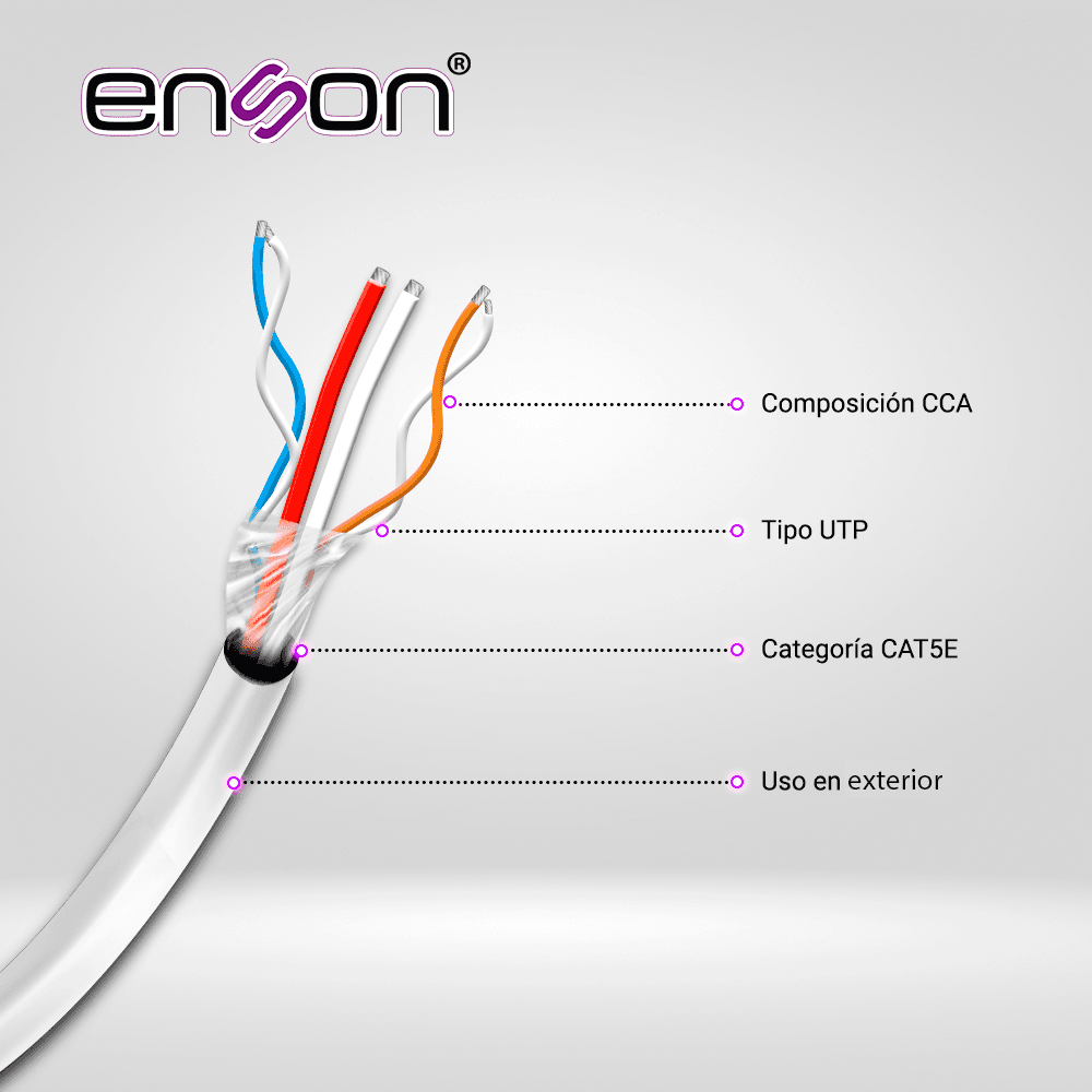 CABLE UTP SIAMES ENSON 51101W500 4C PARA DATOS Y DOS CABLES CALIBRE 18AWG (ROJO Y NEGRO) PARA ALIMENTACION, DISEÑADO PARA SU USO EN SOLUCIONES DE CCTV UNICAMENTE, BOBINA DE 500 METROS COLOR BLANCO PARA SU USO EN EXTERIOR - Miniatura 5