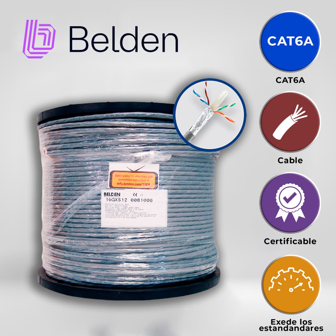 CABLE UTP CAT6A BELDEN 10GXS12 0081000 / INTERIOR / GRIS / 625MHZ / 4 PARES / 23 AWG / FORRO PVC / CMR / CERTIFICABLE / BOBINA / 1,000 PIES 305 METROS - Miniatura 6