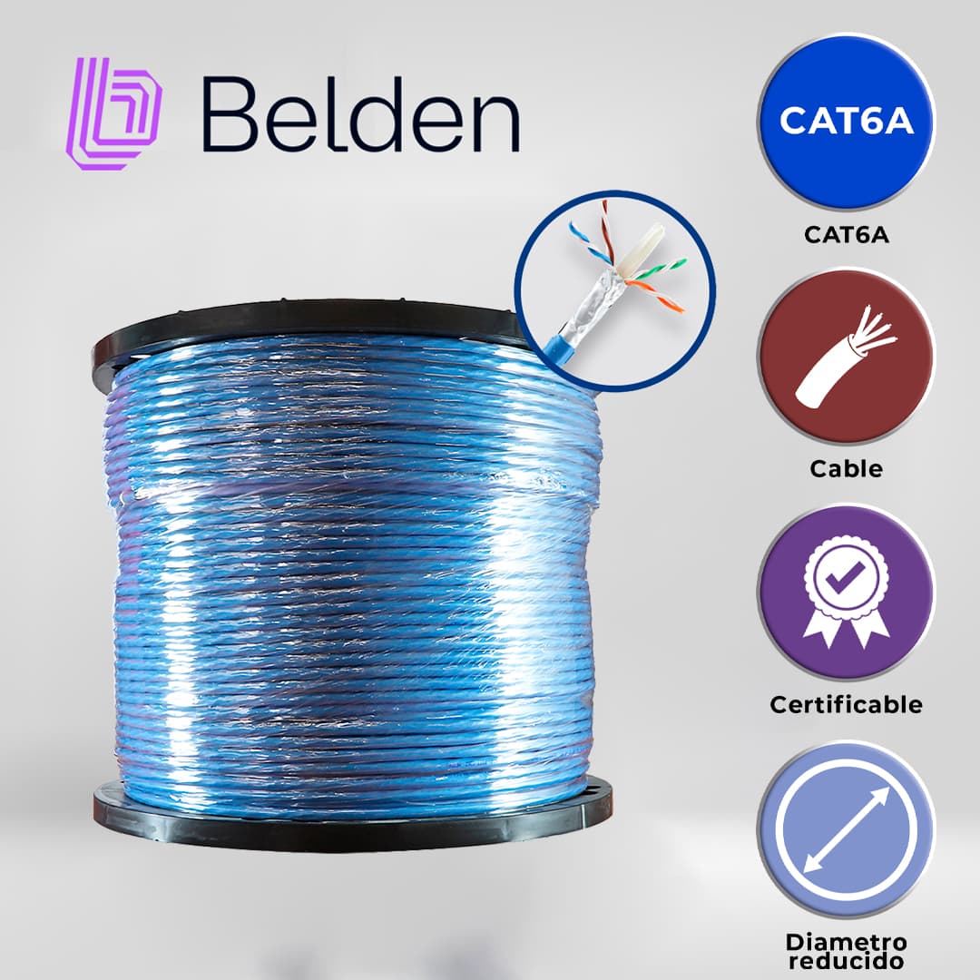 CABLE UTP CAT6A BELDEN 10GXW12 0061000 / INTERIOR / AZUL / 500MHZ / 4 PARES / 23 AWG / FORRO PVC / CMR / CERTIFICABLE / BOBINA / 1,000 PIES 305 METROS - Miniatura 5