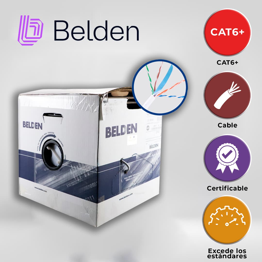CABLE UTP CAT6+ BELDEN 2412 009A1000 / INTERIOR / BLANCO / 350MHZ / 4 PARES / 23 AWG / FORRO PVC / CMR / CERTIFICABLE / BOBINA EN CAJA / 1,000 PIES 305 METROS - Miniatura 7