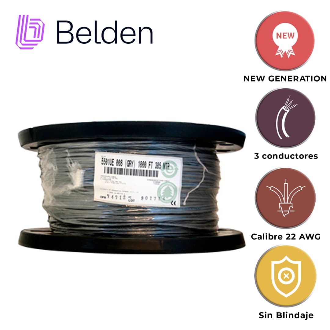 CABLE DE AUDIO COMERCIAL Y SEGURIDAD BELDEN 5501UE 0081000 / INTERIOR / GRIS / 3 CONDUCTORES / 22 AWG / MULTIFILAR / FORRO PVC / CMR / BOBINA / 1,000 PIES 305 METROS - Miniatura 4