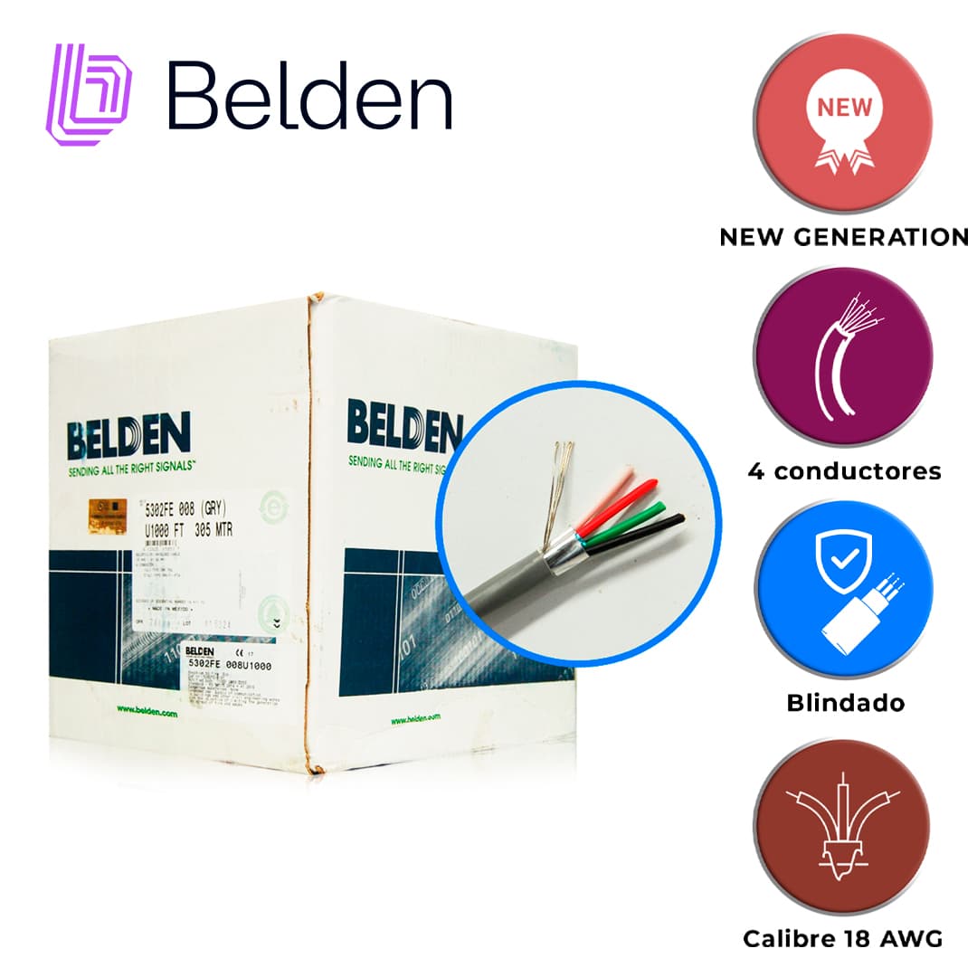 CABLE DE SEGURIDAD Y SONIDO BELDEN 5302FE 008U1000 / INTERIOR / GRIS / 4 CONDUCTORES / 18 AWG / MULTIFILAR / FORRO PVC / CMR / BLINDADO / EN CAJA / 1,000 PIES 305 METROS - Miniatura 7