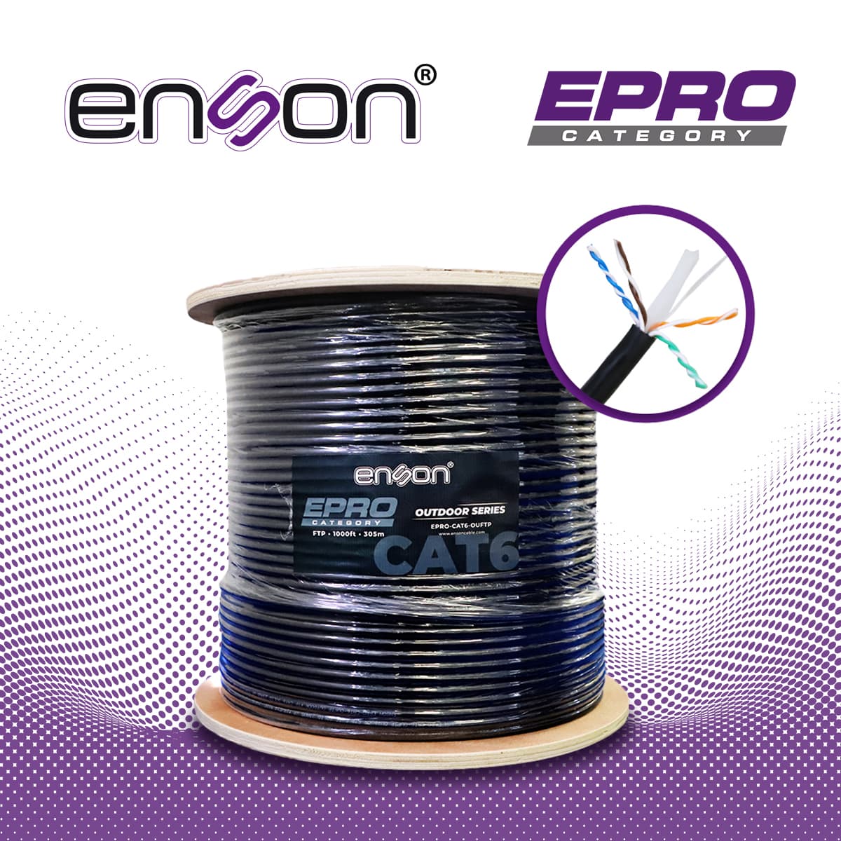 CABLE FTP CAT6 ENSON EPRO-CAT6-OUFTP FORRO PE BLINDADO 4 PARES CALIBRE 23 AWG 100% COBRE USO EXTERIOR BOBINA 1000 PIES 305 METROS - Miniatura 3