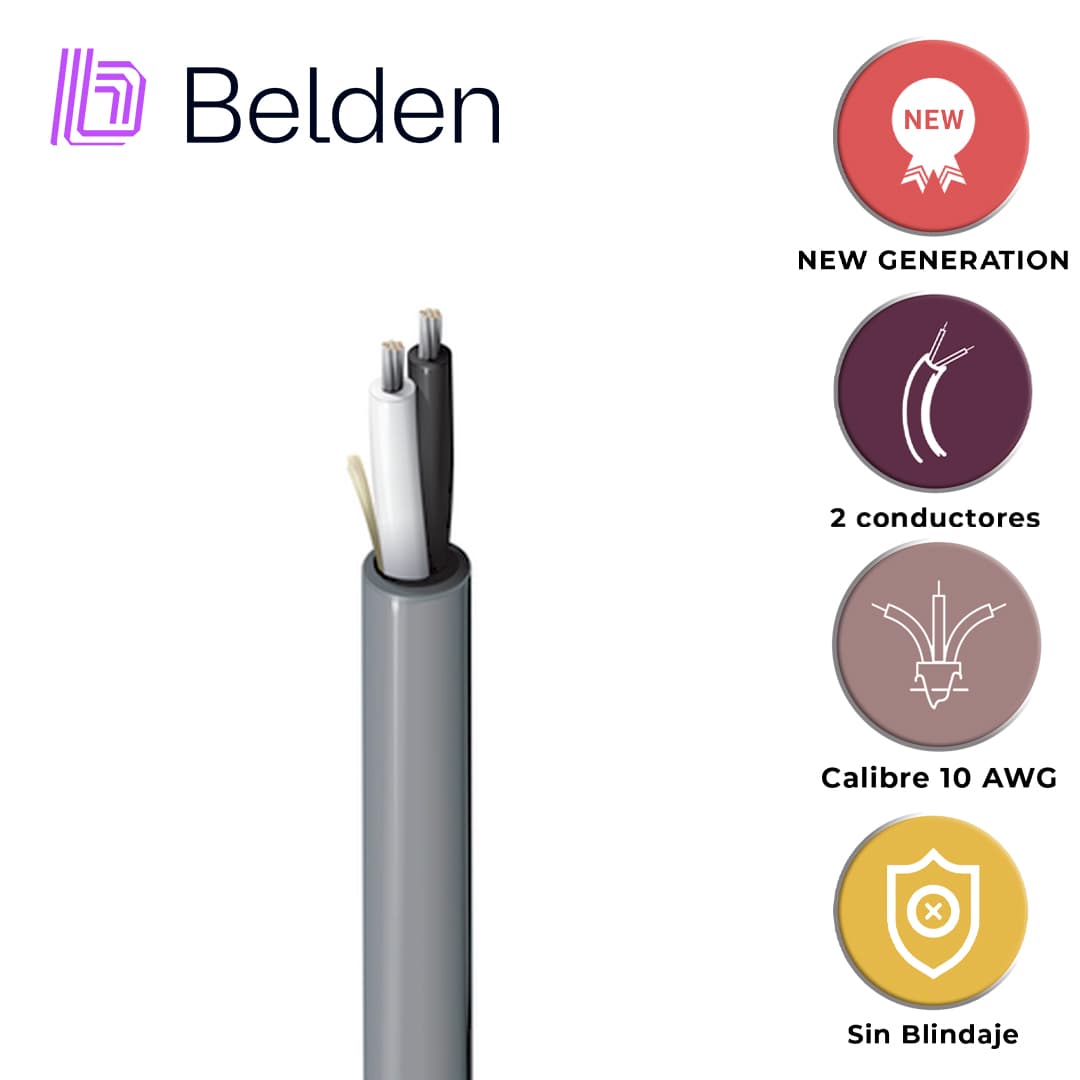 CABLE DE AUDIO BELDEN 5T00UP 0081000 / INTERIOR / GRIS / 2 CONDUCTORES / 10 AWG / MULTIFILAR / FORRO PVC / CL2 / NO BLINDADO / BOBINA / 1,000 PIES 305 METROS - Miniatura 3