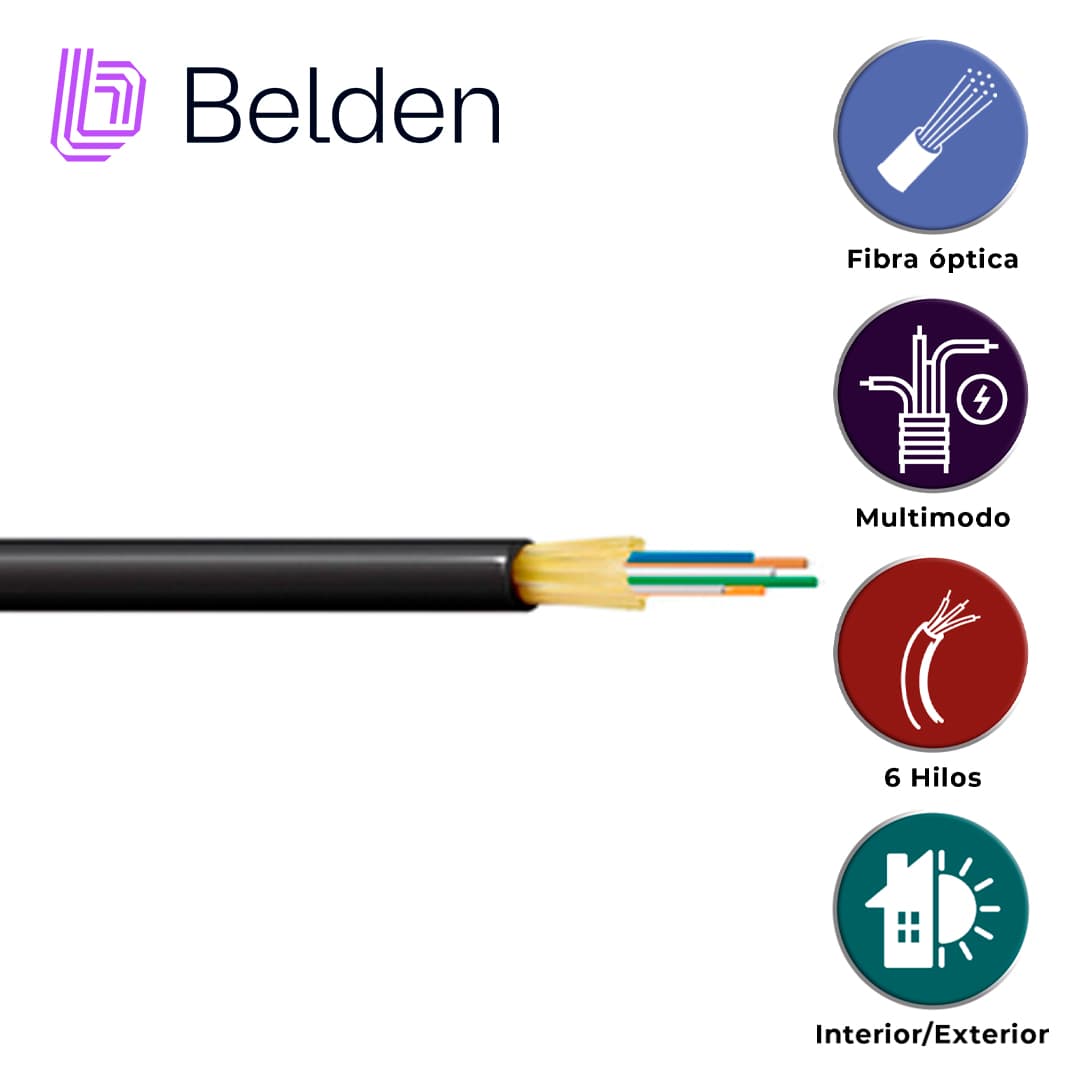 FIBRA OPTICA BELDEN FD4D006R9 / INTERIOR/EXTERIOR / NEGRO / OM4 / 6 HILOS / FORRO PVC / OFNR / BOBINA / 1,640 PIES 500 METROS - Miniatura 3