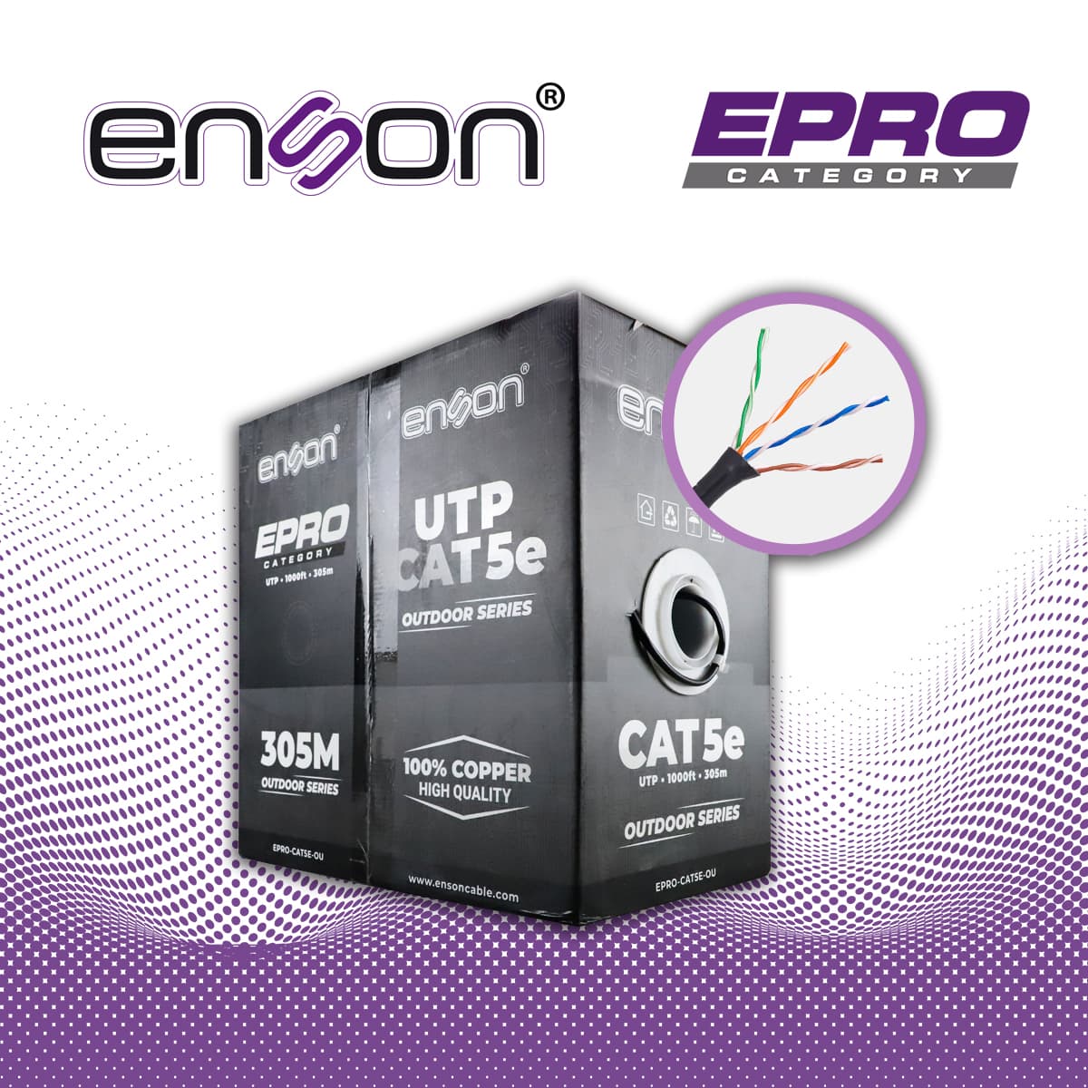 CABLE UTP CAT5E ENSON EPRO-CAT5E-OU FORRO PE 4 PARES CALIBRE 24 AWG 100% COBRE USO EXTERIOR BOBINA 1000 PIES 305 METROS
 - Miniatura 6