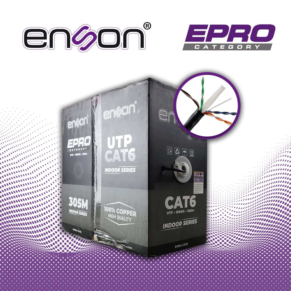 CABLE UTP CAT6 ENSON EPRO-CAT6 FORRO PVC 4 PARES CALIBRE 23 AWG 100% COBRE USO INTERIOR BOBINA 1000 PIES 305 METROS **CERTIFICACION UL**
 - Miniatura 6