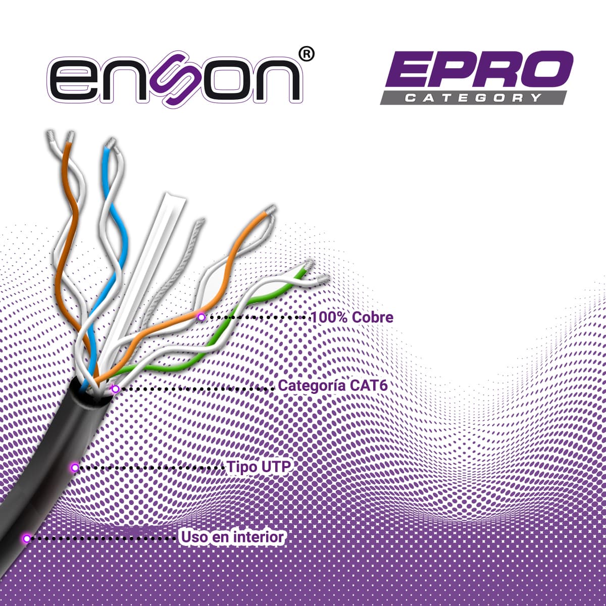 CABLE UTP CAT6 ENSON EPRO-CAT6 FORRO PVC 4 PARES CALIBRE 23 AWG 100% COBRE USO INTERIOR BOBINA 1000 PIES 305 METROS **CERTIFICACION UL**
 - Miniatura 7