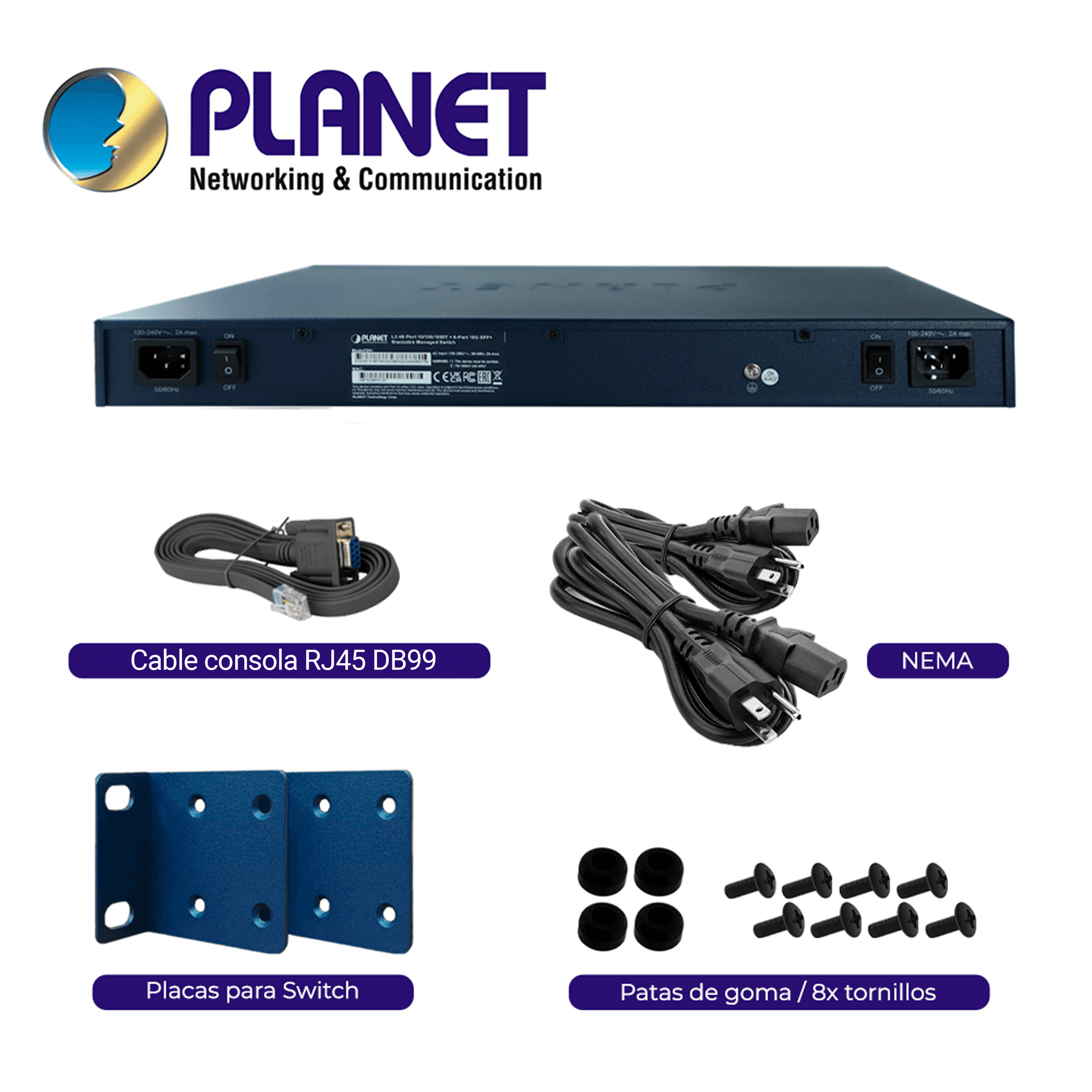 SWITCH PLANET STACKING SGS-6310-48T6X ADMINISTRABLE L2 + L3 RUTEO ESTATICO/ 48 PUERTOS RJ45 VELOCIDAD DE TRANSMISION 10/100/1000 MBPS + 6 SFP VELOCIDAD DE TRANSMISION 10 GB MONTAJE EN RACK/TEMPERATURA DE OPERACION 0-50 GRADOS CENTIGRADOS. - Miniatura 6