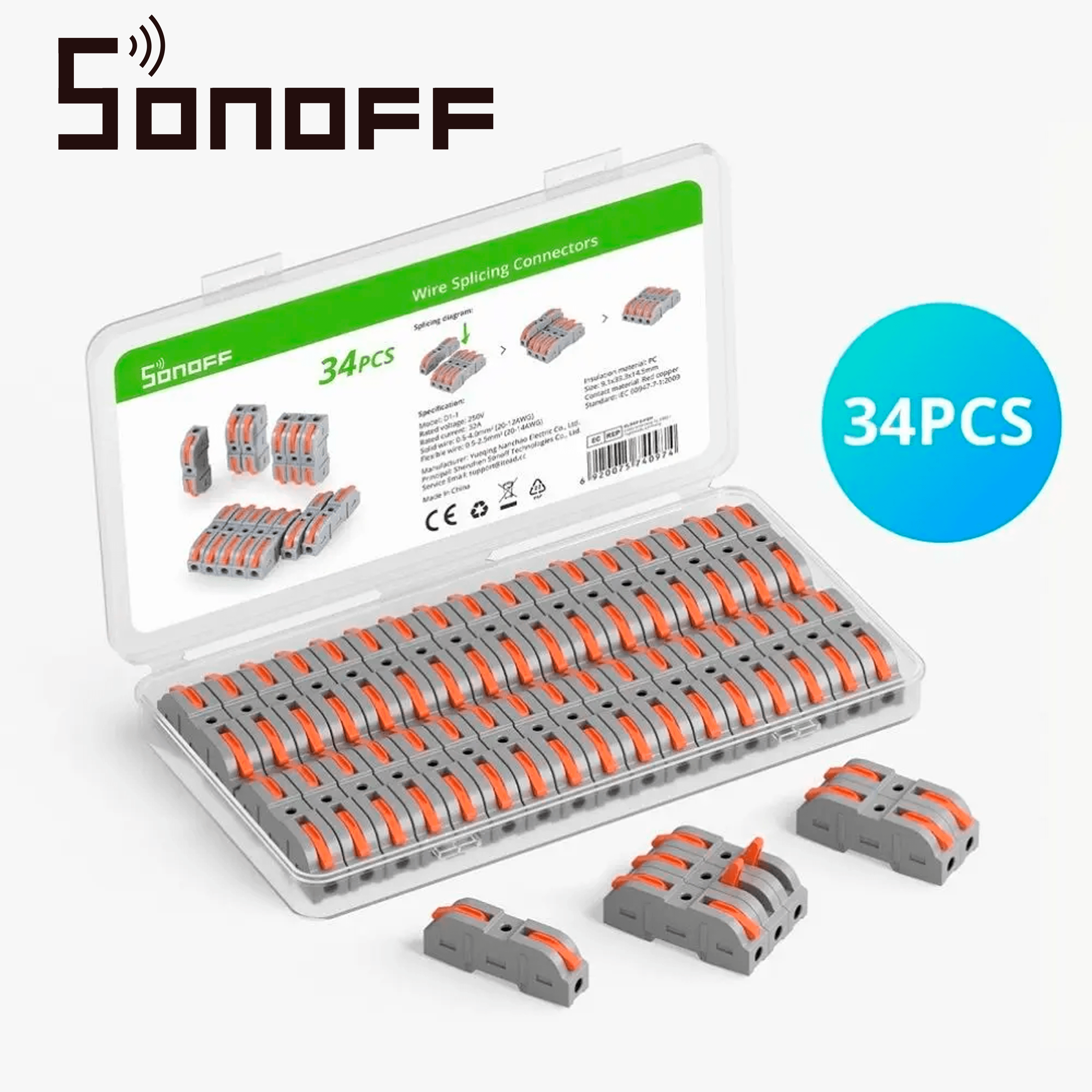CONECTORES DE EMPALME  RAPIDO SONOFF D1-1 / JUEGO  DE  34 CONECTORES  RAPIDOS  / COMPATIBLE  CON  CABLES  AWG20-12 / FACIL Y RAPIDA  CONECCION / AGRUPABLES/ SOPORTA HASTA 32AMP - Miniatura 4