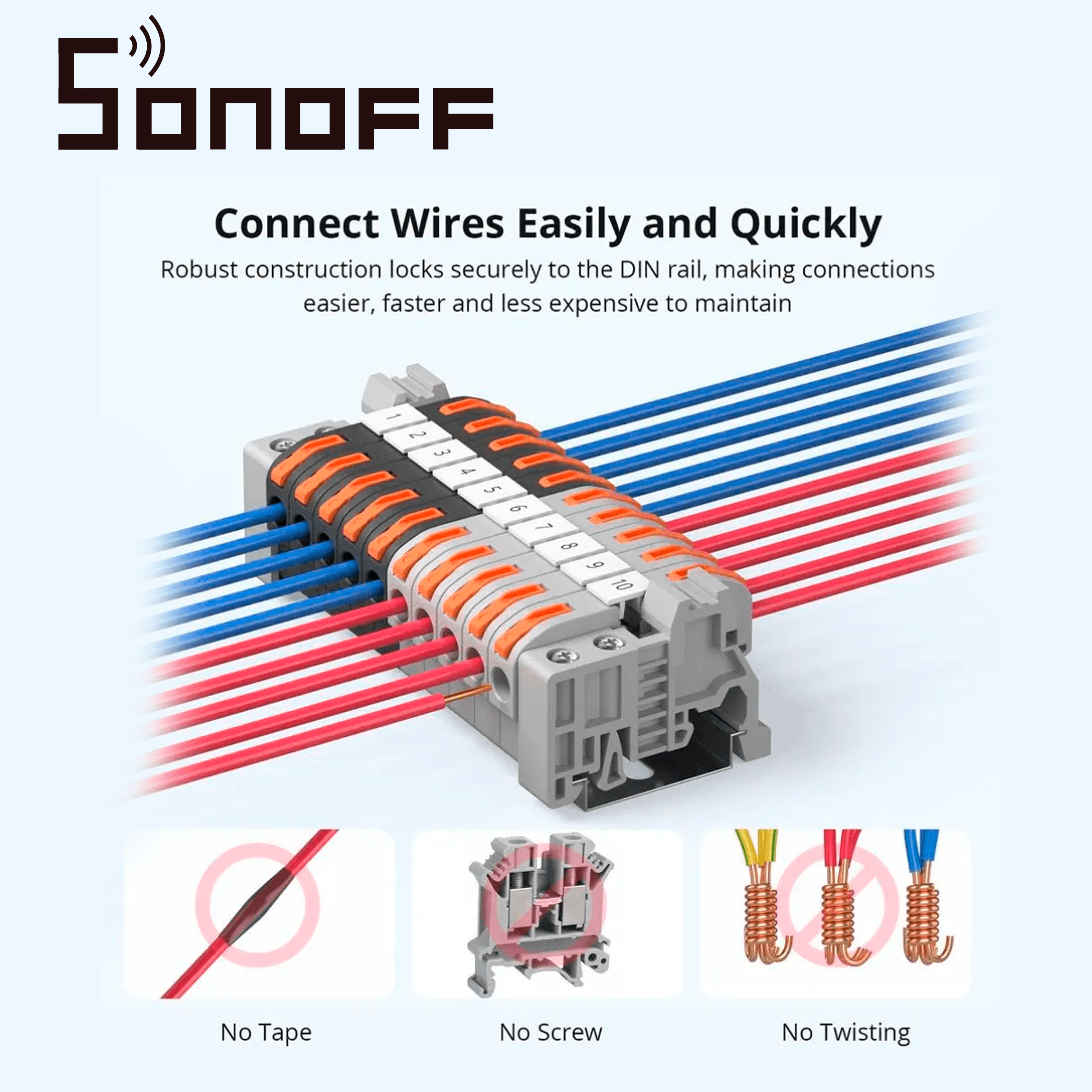 CONECTORES DE EMPALME RAPIDO  Y MONTAJE EN RIEL DIN SONOFF 211 / JUEGO DE 20 CONECTORES RAPIDS/ COMPATIBLES CON CABLES AWG20-12 / FACIL Y RAPIDA CONECCION/ MONTABLES EN RIEL DIN / SOPORTA HASTA  32AMP - Miniatura 4