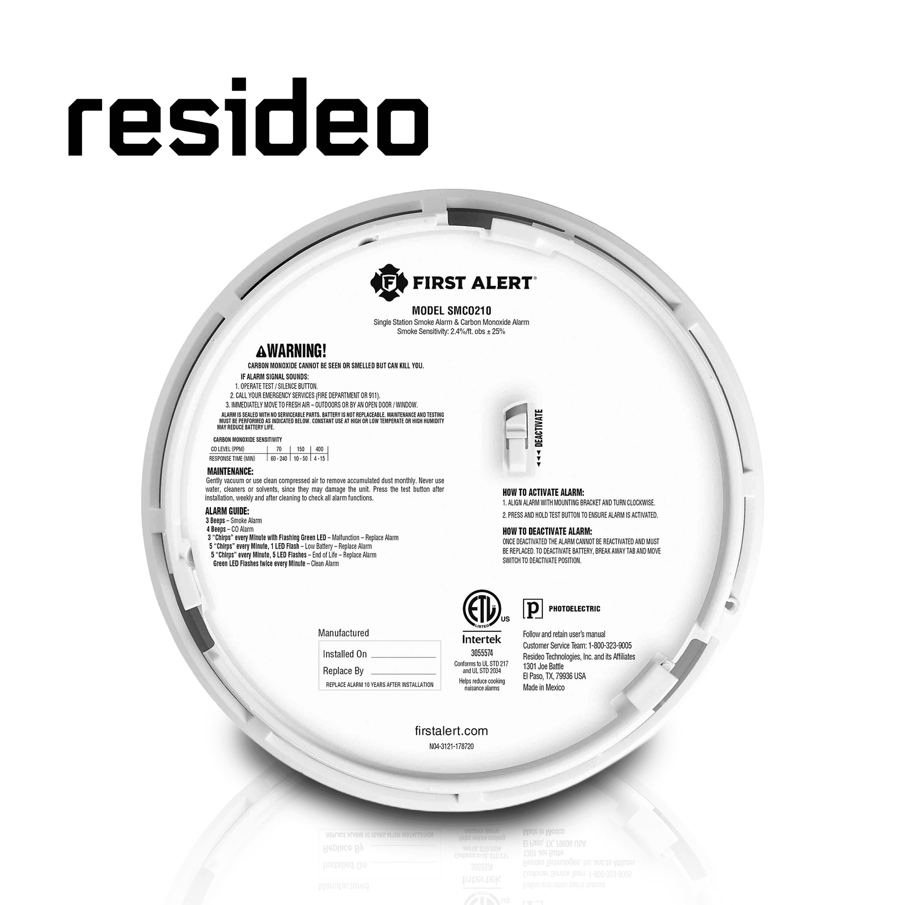 DETECTOR DE HUMO Y CO2 RESIDEO RBK 1046802 / BLANCO / DETECCION POR IONIZACION Y FOTOELECTRICO / SIRENA INTEGARDA DE 85 DB / BATERIA POR 10 AÑOS / BATERIA NO REEMPLAZABLE - Miniatura 4