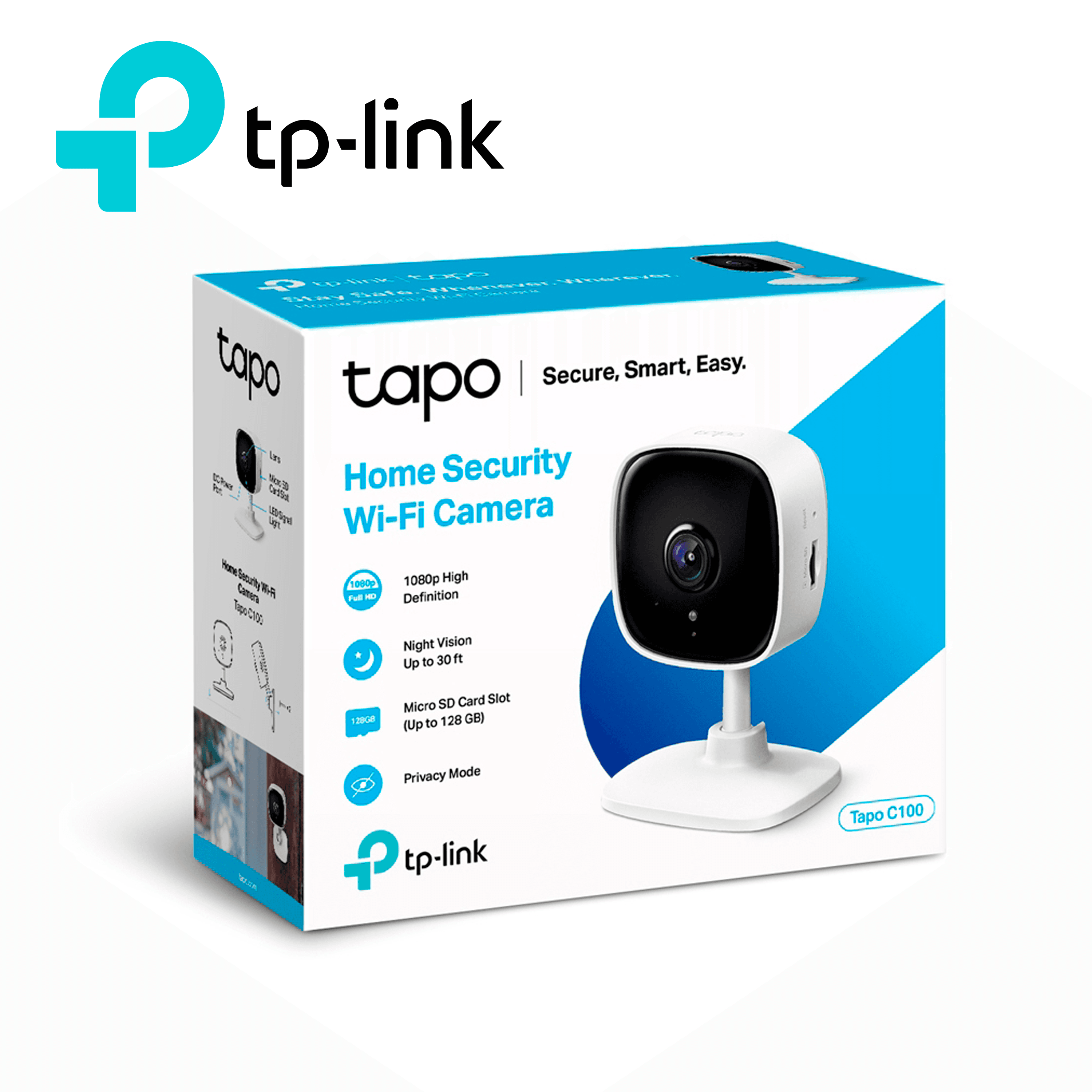 CAMARA WIFI INTERIOR TP-LINK TAPO C100 RESOLUCION FULL HD, VISION NOCTURNA, AUDIO BIDIRECCIONAL, ACEPTA MEMORIA SD HASTA 128GB - Miniatura 4