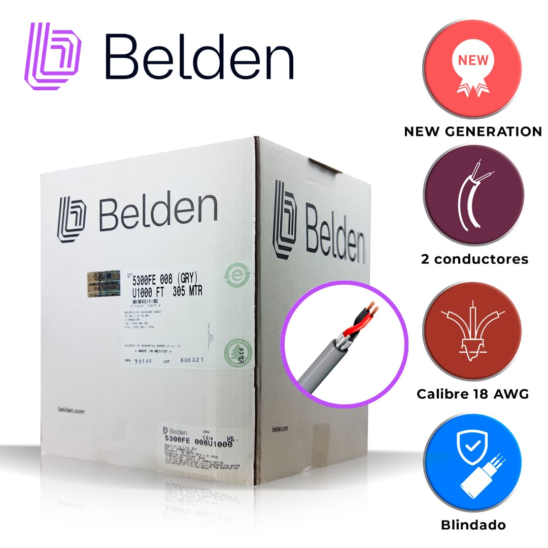 CABLE DE AUDIO COMERCIAL Y SEGURIDAD BELDEN 5300FE 008U1000 / INTERIOR / GRIS / 2 CONDUCTORES / 18 AWG / MULTIFILAR / FORRO PVC / CMR / BLINDADO / EN CAJA / 1,000 PIES 305 METROS - Miniatura 4