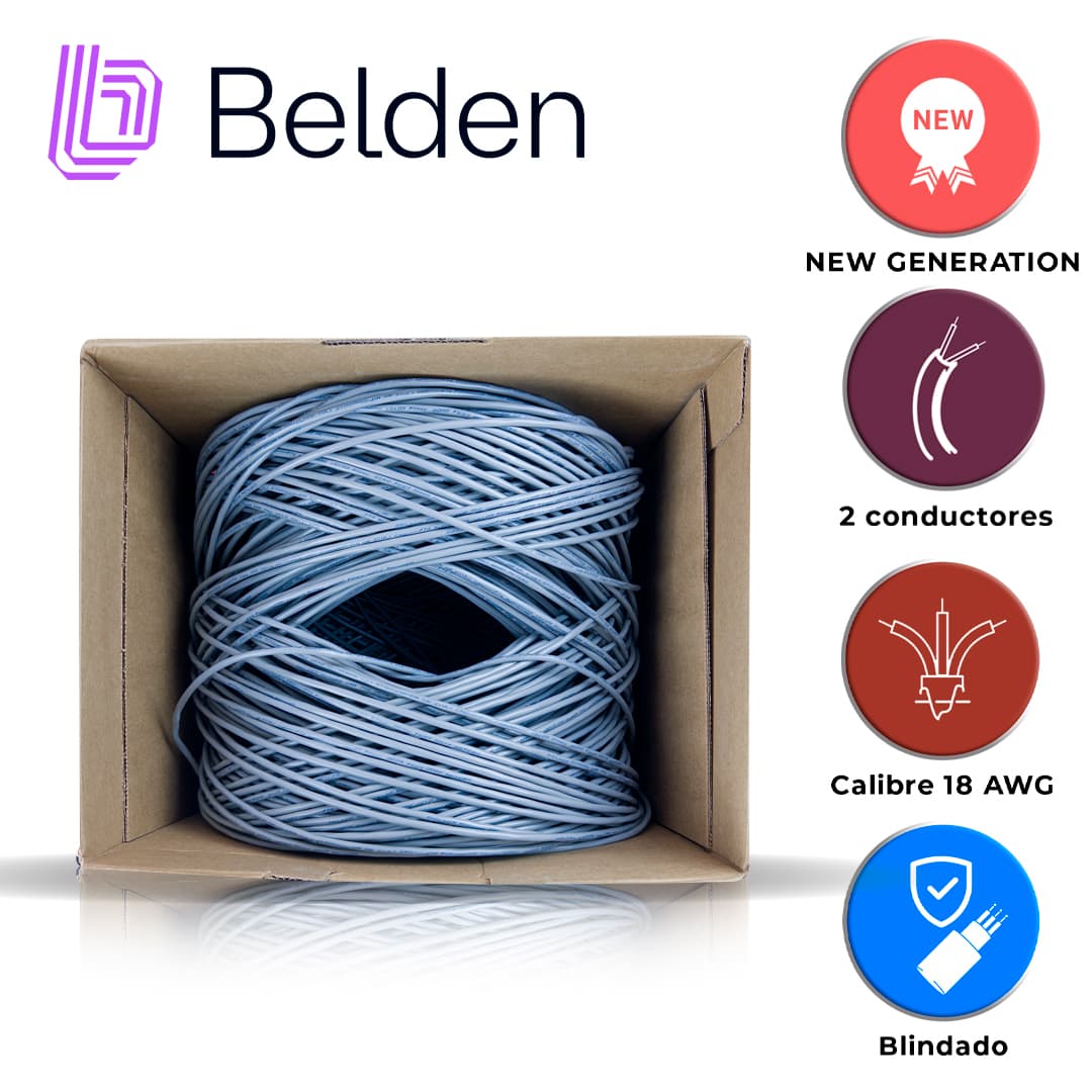 CABLE DE AUDIO COMERCIAL Y SEGURIDAD BELDEN 5300FE 008U1000 / INTERIOR / GRIS / 2 CONDUCTORES / 18 AWG / MULTIFILAR / FORRO PVC / CMR / BLINDADO / EN CAJA / 1,000 PIES 305 METROS - Miniatura 5