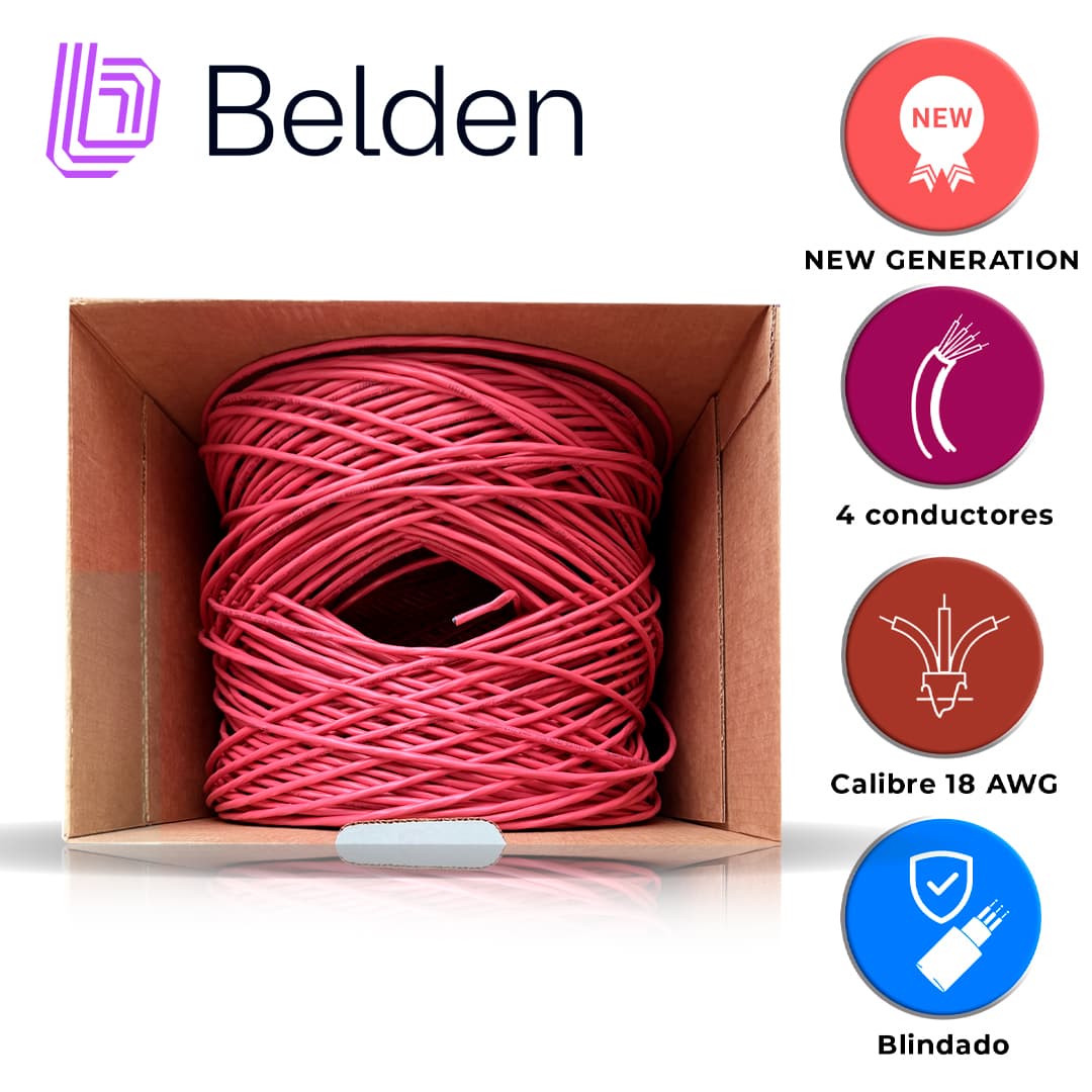 CABLE DE ALARMA CONTRA INCENDIOS BELDEN 5302FL 002U1000 / INTERIOR / ROJO / 4 CONDUCTORES / 18 AWG / SOLIDO /FORRO PVC / CMR - FPLR / BLINDADO / EN CAJA / 1,000 PIES 305 METROS - Miniatura 6