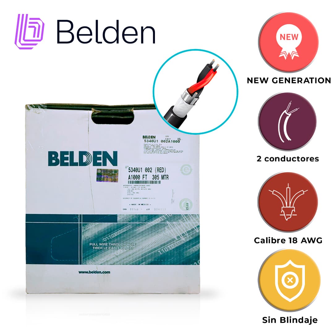 CABLE DE SEGURIDAD Y SONIDO BELDEN 5340U1 002A1000 / INTERIOR/EXTERIOR / ROJO / 2 CONDUCTORES / 18 AWG / MULTIFILAR / FORRO PVC / CMR - CMG - FPL - PLTC / BLOQUEO DE AGUA / BOBINA EN CAJA / 1,000 PIES 305 METROS - Miniatura 4
