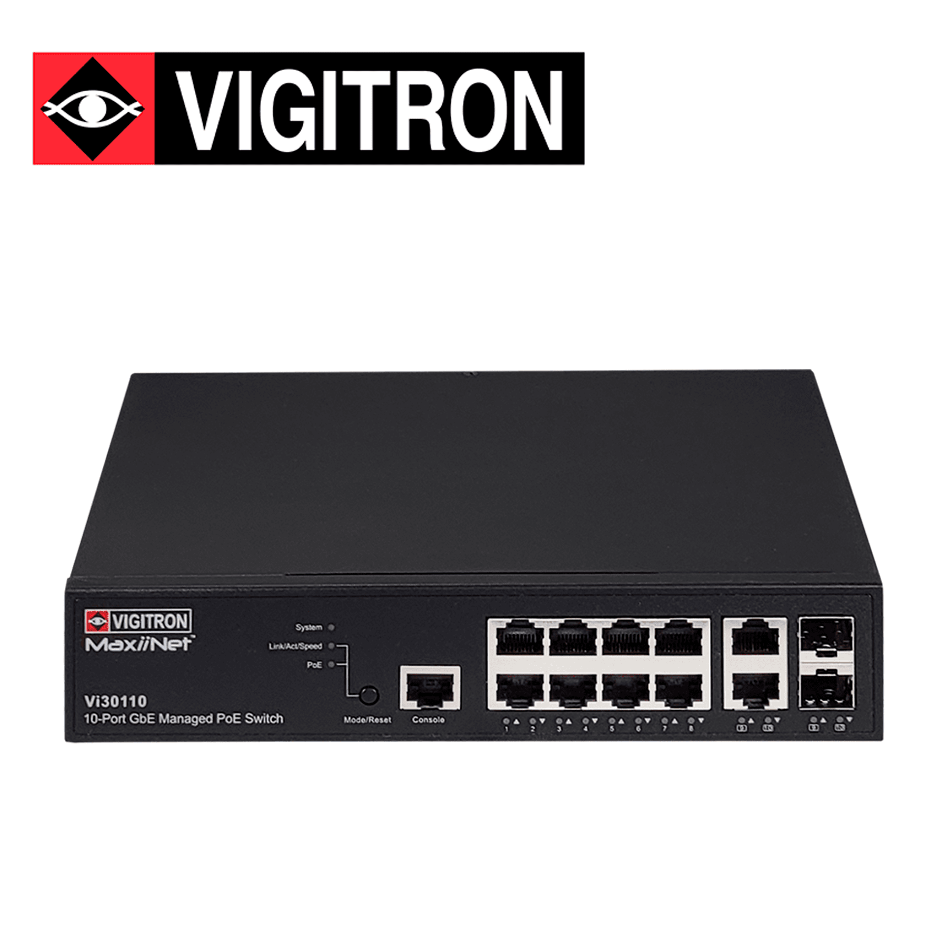 SWITCH POE ADMINISTRABLE L3  VIGITRON VI30110 / 8 PUERTOS RJ45 10M/100M/1000M / 2 PUERTOS SFP  / POE 802.3AF/AT 36W - Miniatura 3
