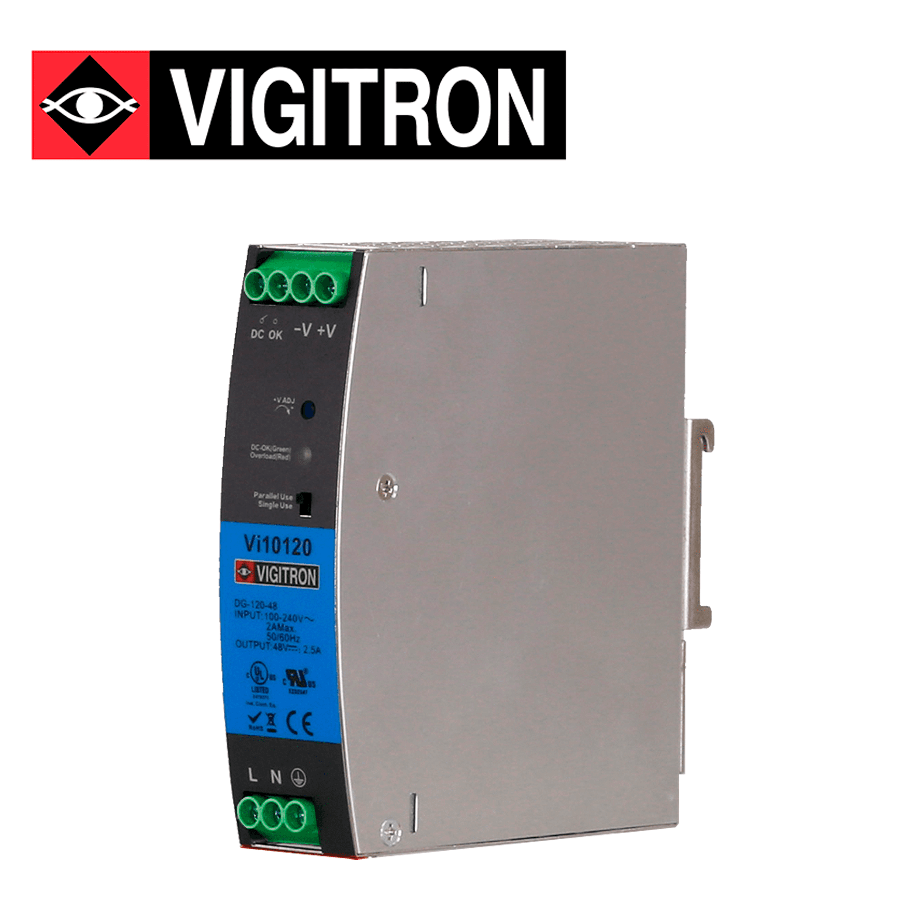 FUENTE DE PODER REFORZADA VIGITRON VI10120 / RIEL DIN / 120W -150W / 48-56VCD / SOPORTA REDUNDANCIA 1+1/N+1 - Miniatura 2