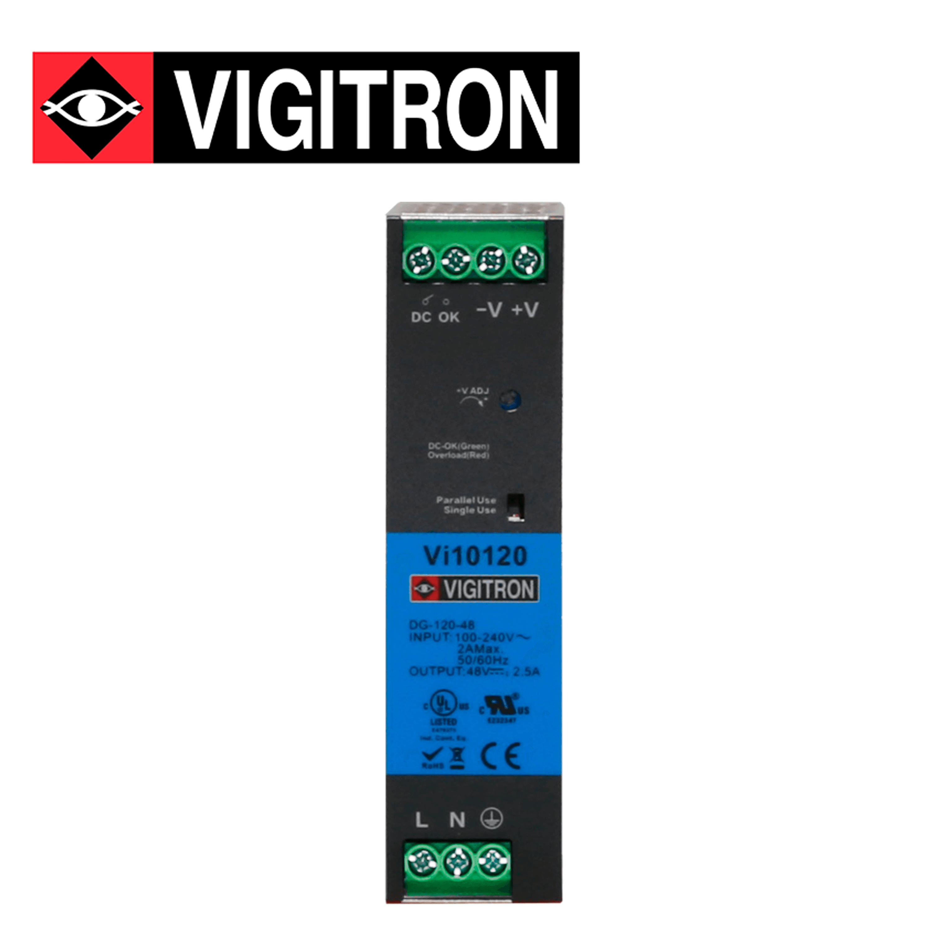 FUENTE DE PODER REFORZADA VIGITRON VI10120 / RIEL DIN / 120W -150W / 48-56VCD / SOPORTA REDUNDANCIA 1+1/N+1 - Miniatura 3