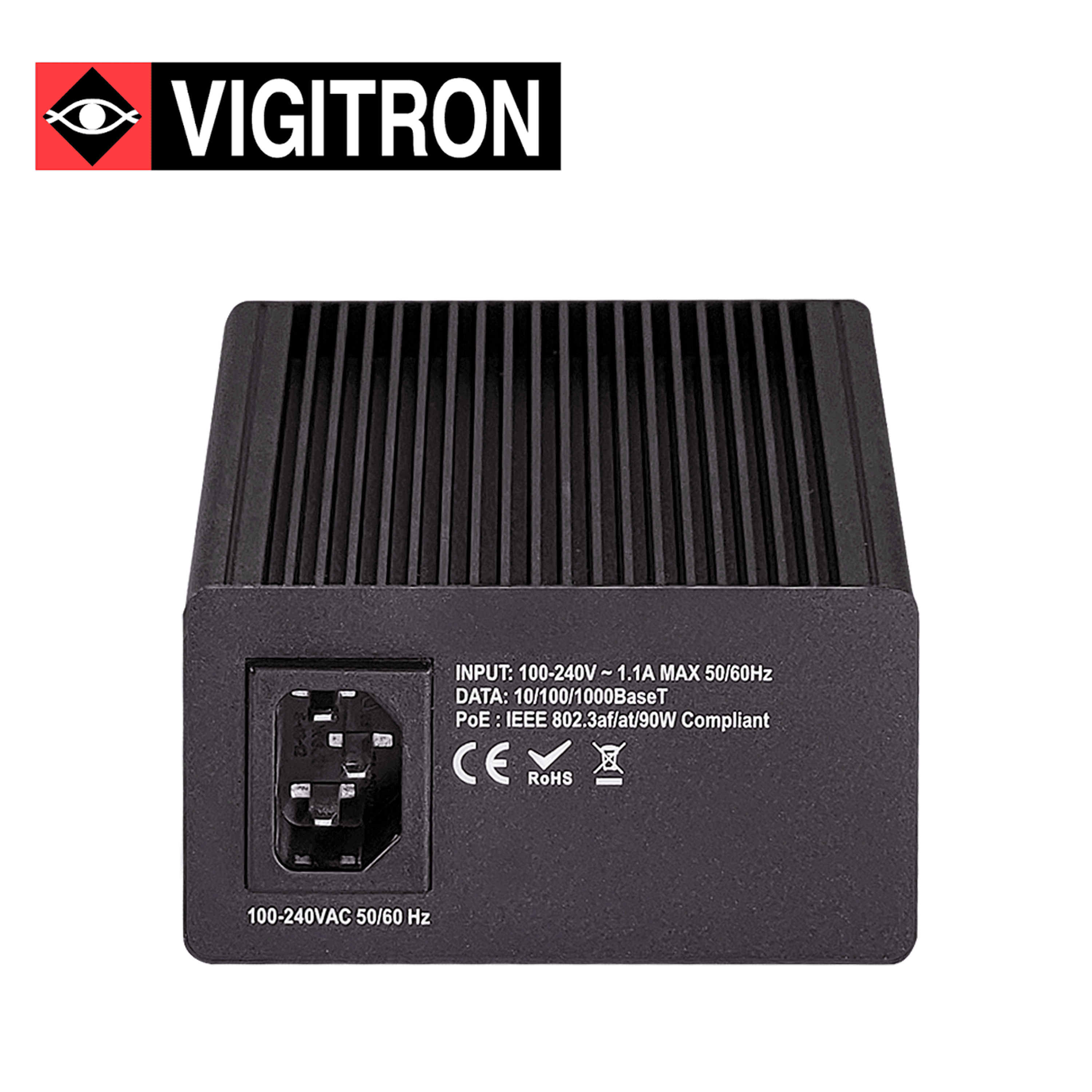 INYECTOR POE VIGITRON  VI22001 / 10M/100M/1000M / COMPATIBLE CON POE AF/AT / FUENTE ALIMENTACION ACTIVA INTEGRADA 90W - Miniatura 2