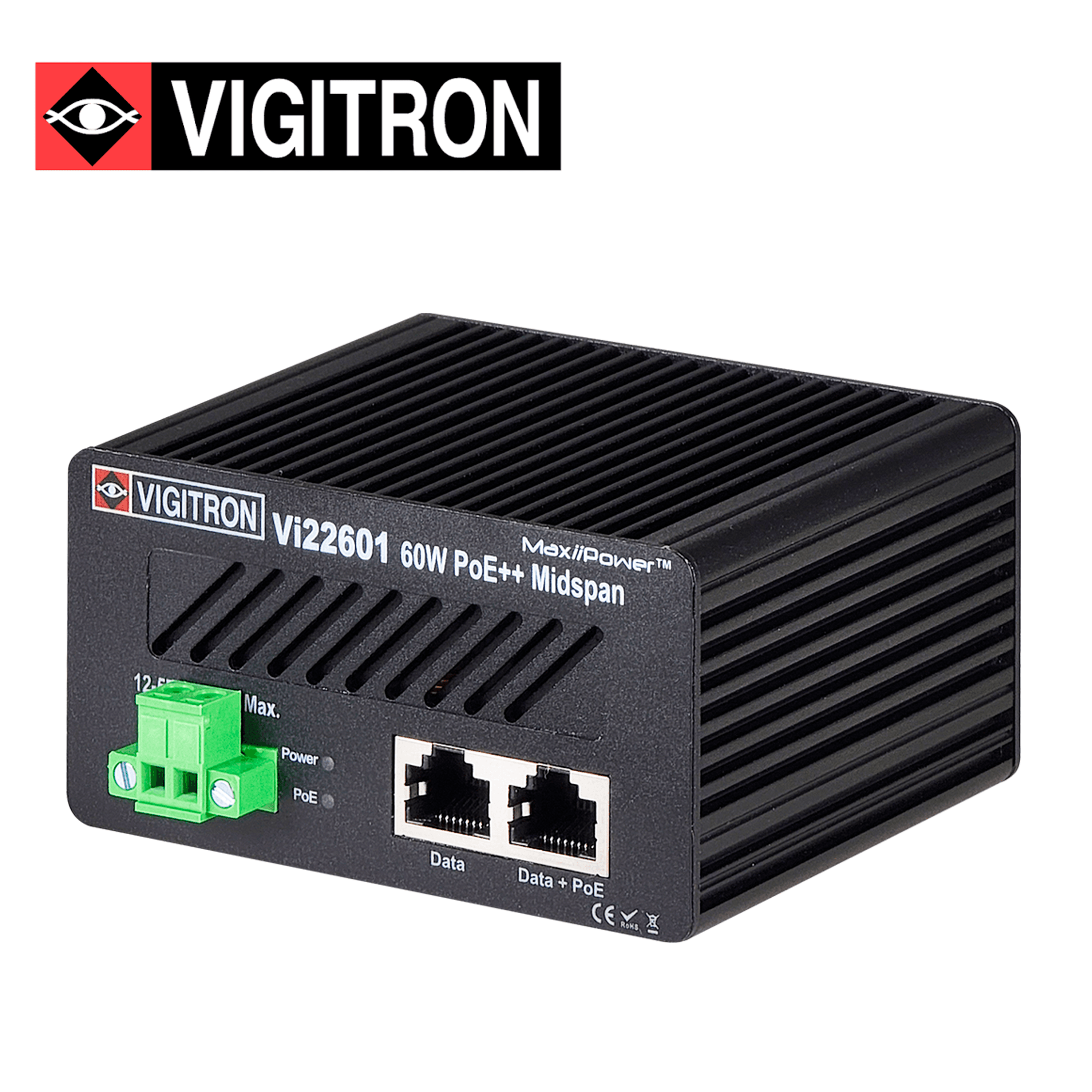 INYECTOR POE VIGITRON VI22601 / 10M/100M/1000M / COMPATIBLE POE AF/AT 30W UPOE 60W / ALIMENTACION 12-56VCD 3A / COMPATIBLE DIN-RAIL - Miniatura 2