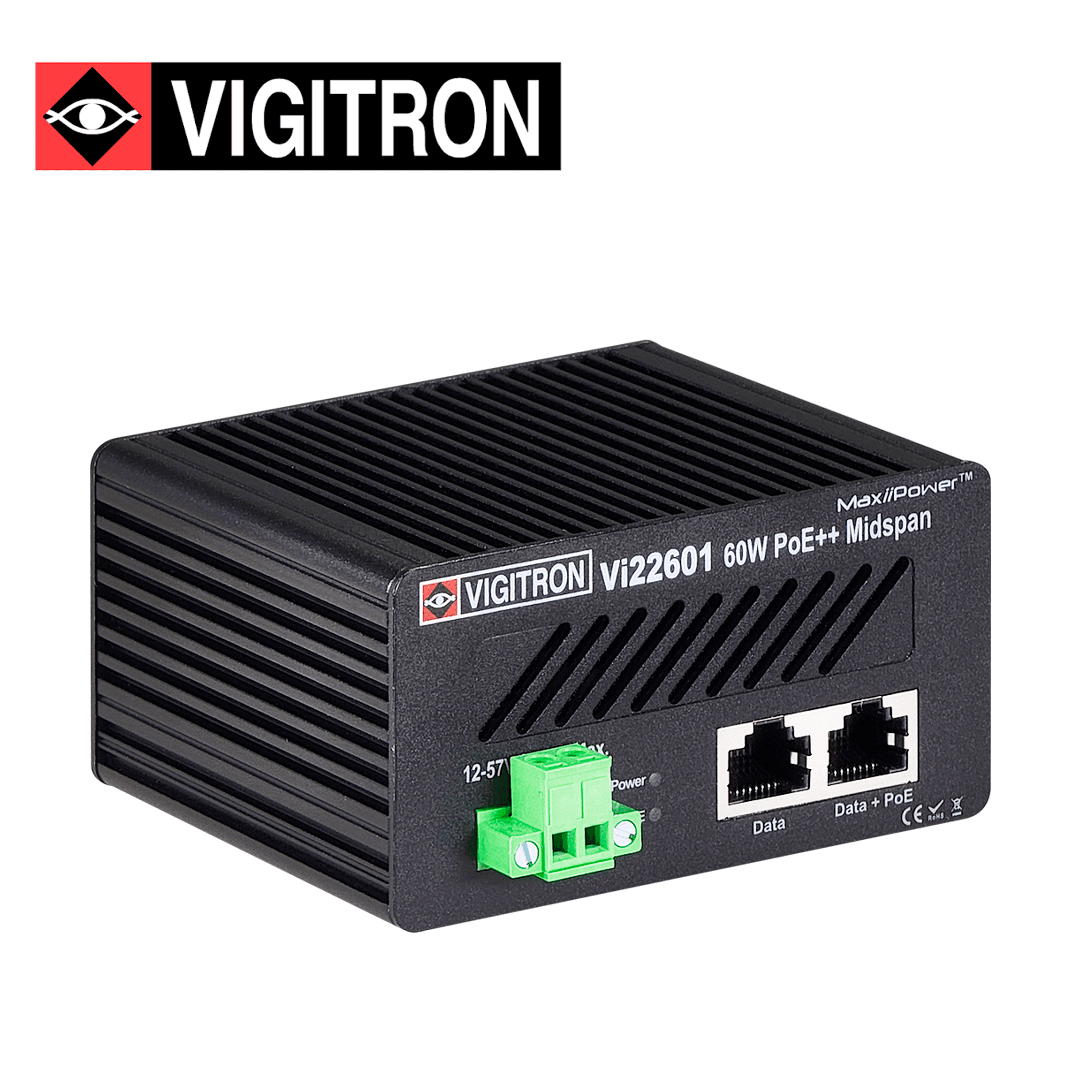 INYECTOR POE VIGITRON VI22601 / 10M/100M/1000M / COMPATIBLE POE AF/AT 30W UPOE 60W / ALIMENTACION 12-56VCD 3A / COMPATIBLE DIN-RAIL - Miniatura 3